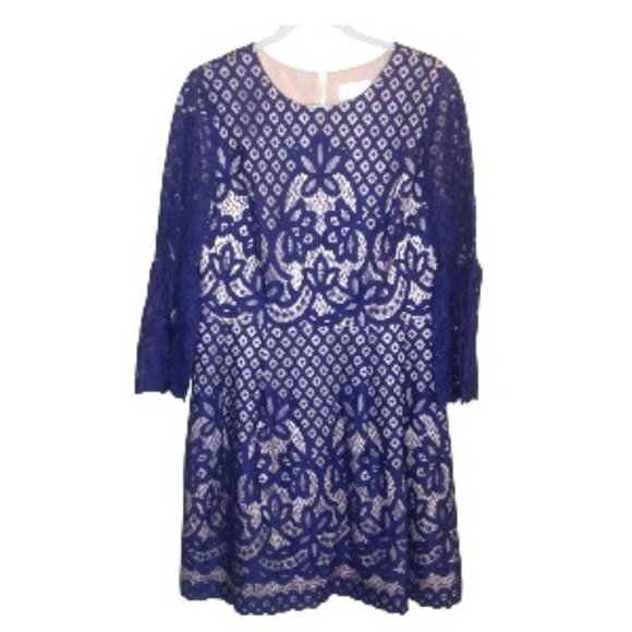 Eliza J Fit and Flare Dress Bell Sleeve Navy 14 - Picture 1 of 4